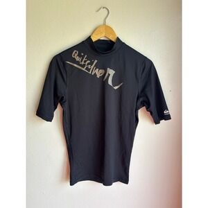Quiksilver Mens UVtech Rash Guard Short Sleeve Swim Shirt Black Mock Neck Size M